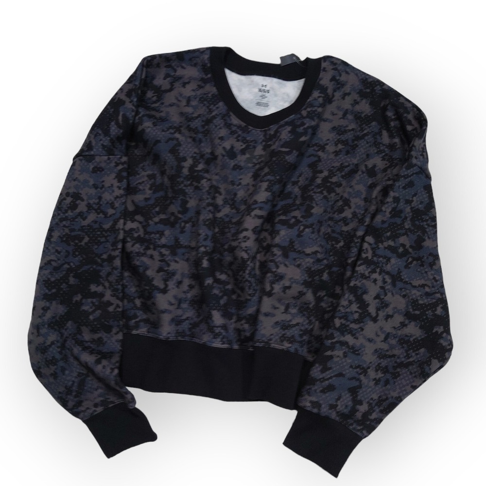NWT Under Armour Cropped Sweatshirt Womens L Large Camo Rival Fleece Black Gray